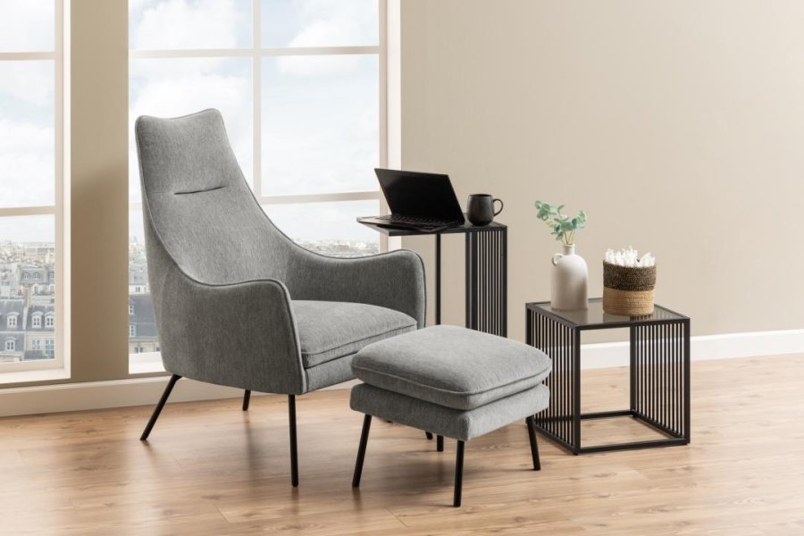 ACT NORDIC Strington sidebord, rektangulr - sort melamin med Izmir marmormnster/sort stl (35x43)