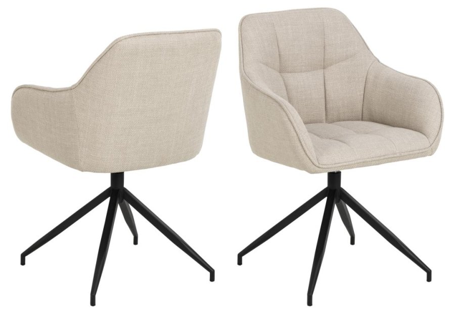 ACT NORDIC Brenda spisebordsstol, m. armln og drejefunktion - beige stof og sort metal