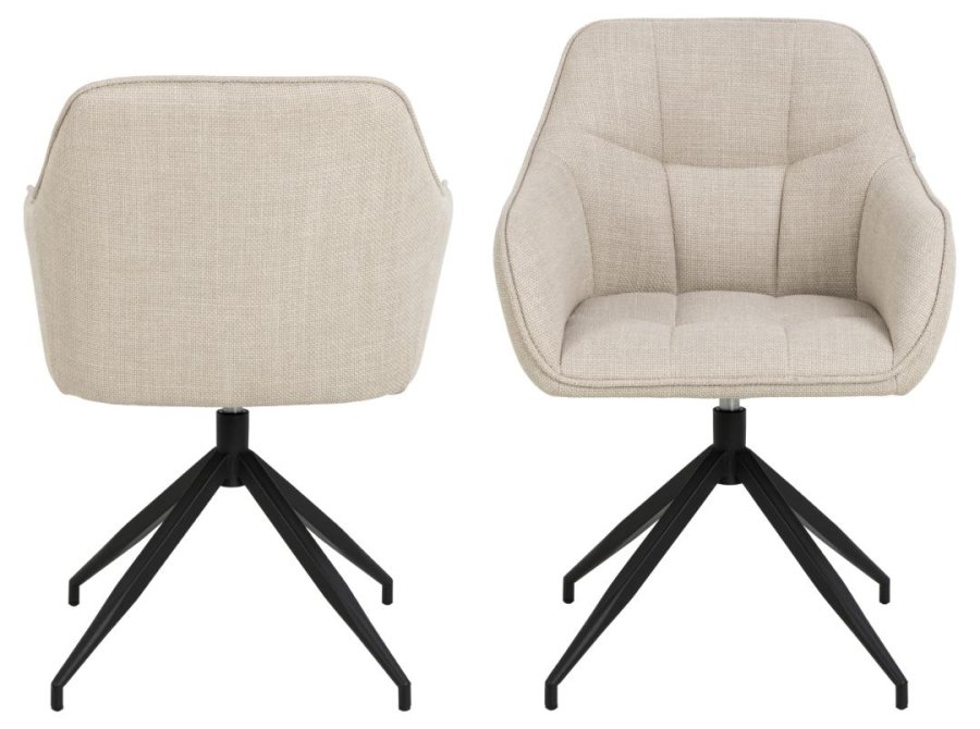 ACT NORDIC Brenda spisebordsstol, m. armln og drejefunktion - beige stof og sort metal