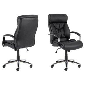 ACT NORDIC Benson skrivebordsstol, m. armln, hjul, dreje- og vippefunktion - sort PU og krom stl