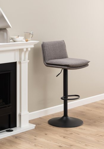 ACT NORDIC Flynn barstol, m. rygln, drejefunktion, gaspatron, og fodsttte - gr stof og sort stl