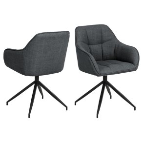 ACT NORDIC Brenda spisebordsstol, m. armln og drejefunktion - mrkegr stof og sort metal