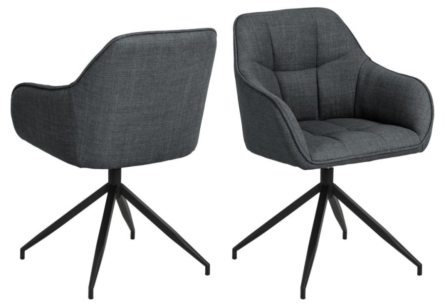 ACT NORDIC Brenda spisebordsstol, m. armln og drejefunktion - mrkegr stof og sort metal