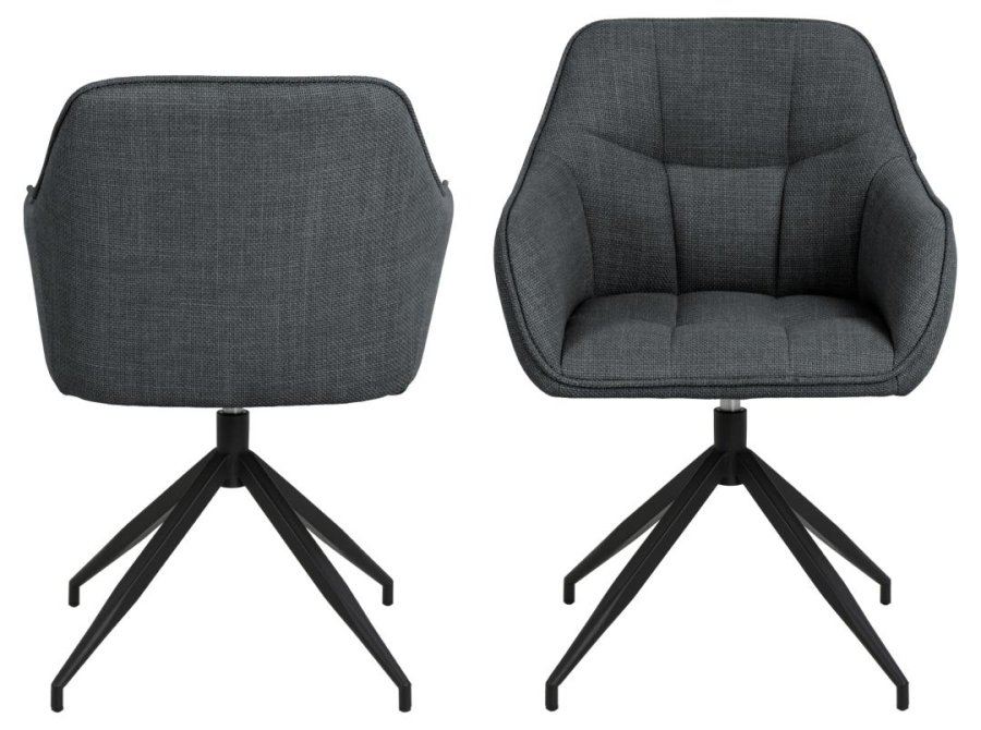 ACT NORDIC Brenda spisebordsstol, m. armln og drejefunktion - mrkegr stof og sort metal