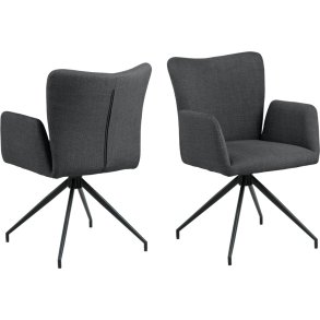 ACT NORDIC Laura spisebordsstol, m. armln og drejefunktion - mrkegr stof og sort stl