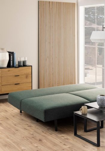 ACT NORDIC Malling sovesofa, m. udtrksseng og 2 puder - grn stof og sort stl