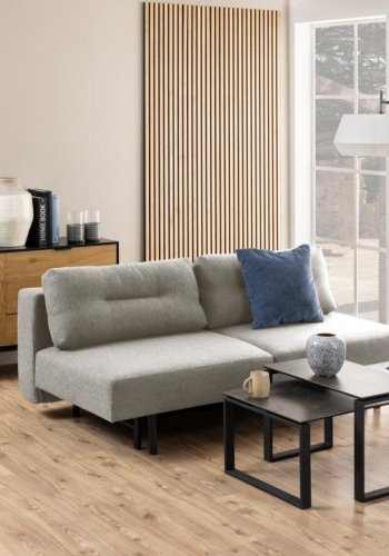 ACT NORDIC Malling sovesofa, m. udtrksseng og 2 puder - lysegr stof og sort stl