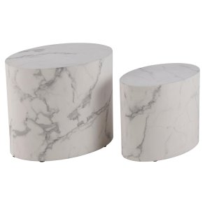 ACT NORDIC Mice sofabord, oval - hvid Carrara papir med marmorm�nster (s�t af 2)