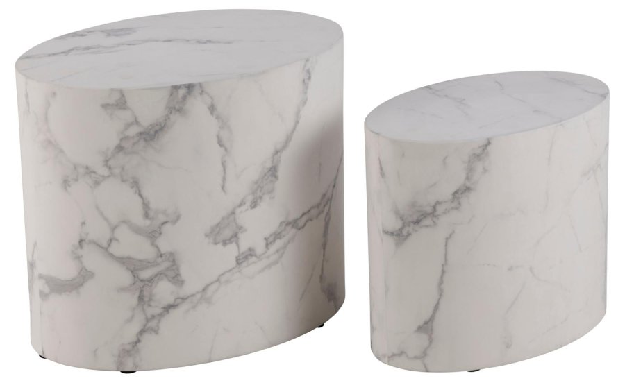 ACT NORDIC Mice sofabord, oval - hvid Carrara papir med marmorm�nster (s�t af 2)