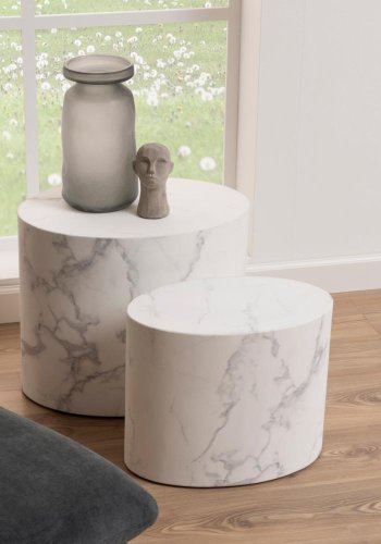 ACT NORDIC Mice sofabord, oval - hvid Carrara papir med marmorm�nster (s�t af 2)