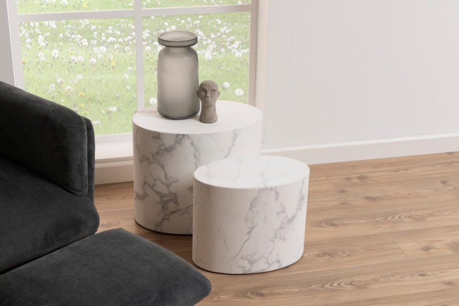 ACT NORDIC Mice sofabord, oval - hvid Carrara papir med marmorm�nster (s�t af 2)