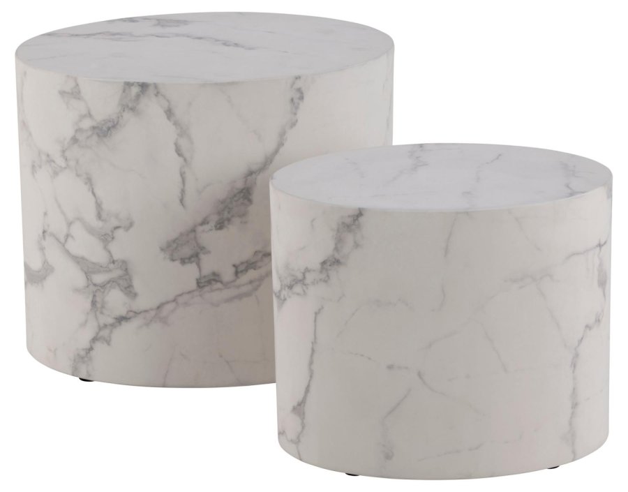 ACT NORDIC Mice sofabord, oval - hvid Carrara papir med marmorm�nster (s�t af 2)