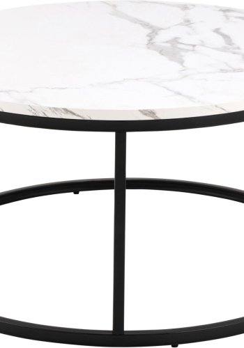 ACT NORDIC Spiro sofabord, rund - hvid melamin med marmormnster og sort stl (80)