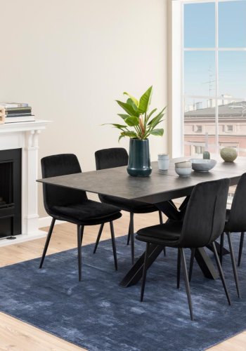 ACT NORDIC Heaven spisebord, m. 1 tillgsplade - sort keramik|glas og sort stl (168/210x90)