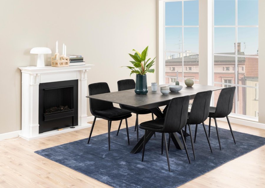 ACT NORDIC Heaven spisebord, m. 1 tillgsplade - sort keramik|glas og sort stl (168/210x90)