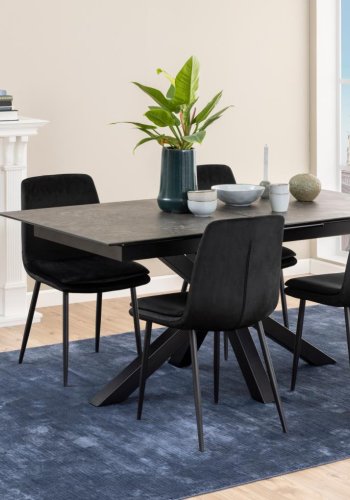 ACT NORDIC Heaven spisebord, m. 1 tillgsplade - sort keramik|glas og sort stl (168/210x90)