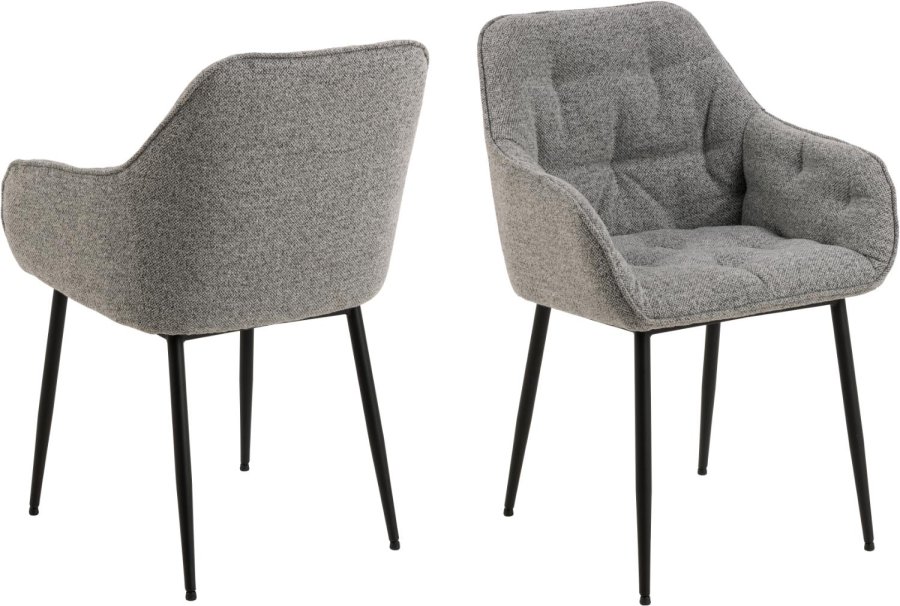 ACT NORDIC Brooke spisebordsstol, m. armln - grt stof og sort stl