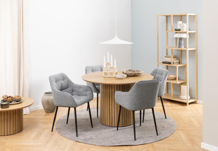 ACT NORDIC Brooke spisebordsstol, m. armln - grt stof og sort stl