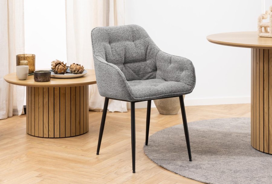 ACT NORDIC Brooke spisebordsstol, m. armln - grt stof og sort stl