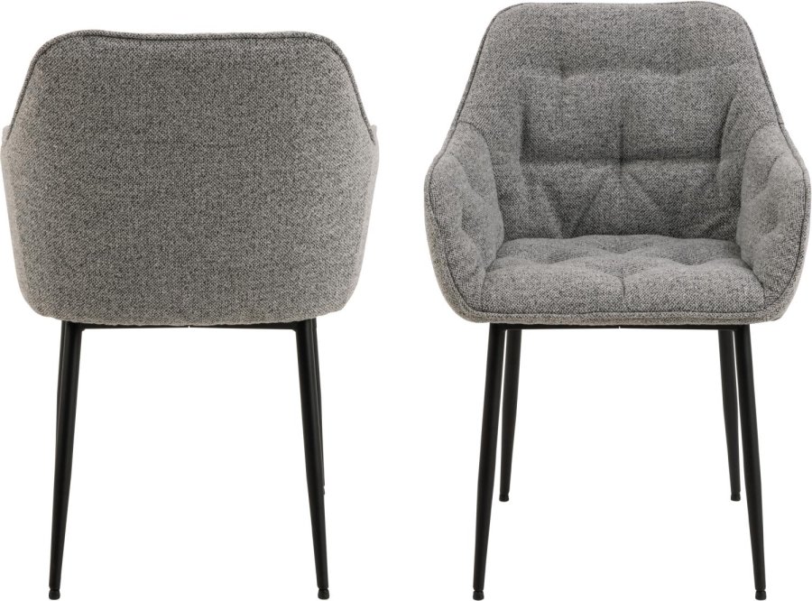 ACT NORDIC Brooke spisebordsstol, m. armln - grt stof og sort stl