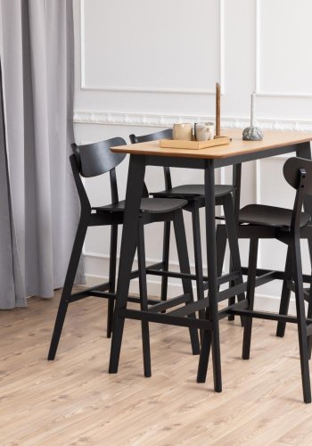 ACT NORDIC Roxby barbord, m. fodsttte, rektangulr - natur egefinér og sort gummitr (120x60)