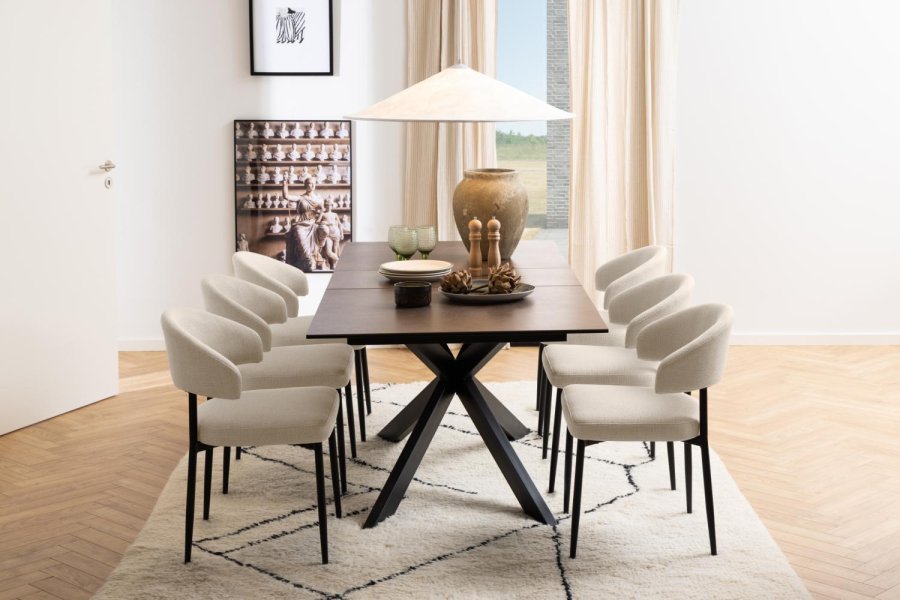 ACT NORDIC Irwine spisebord, m. 1 tillgsplade - rustbrun keramik|glas og sort stl (168/210x90)