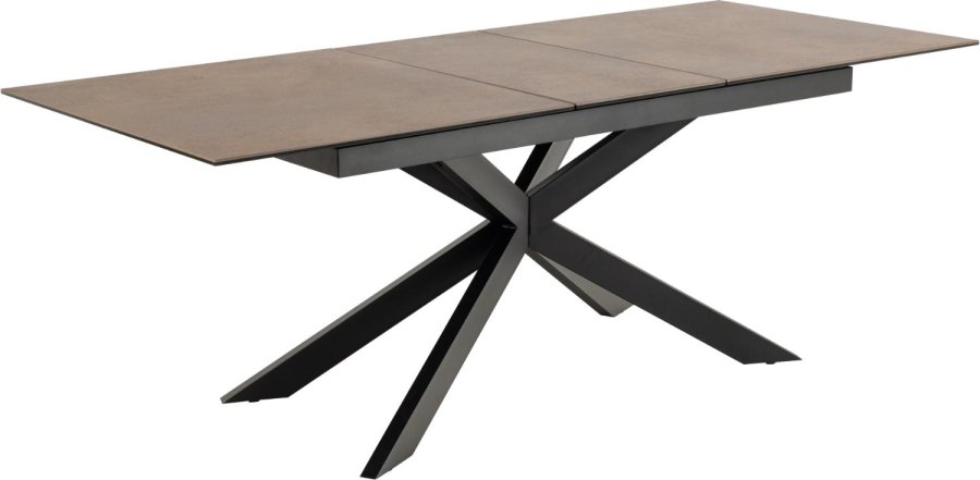 ACT NORDIC Irwine spisebord, m. 1 tillgsplade - rustbrun keramik|glas og sort stl (168/210x90)