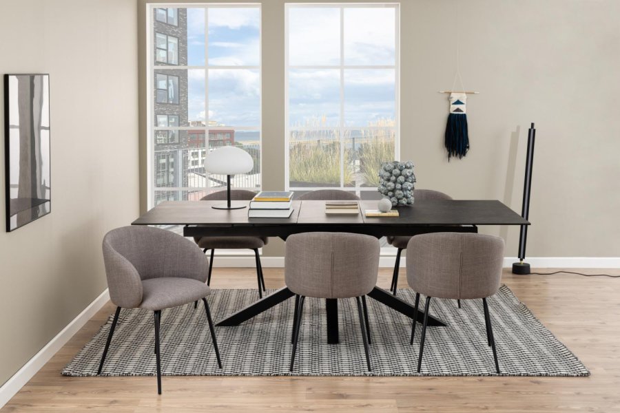 ACT NORDIC Heaven spisebord, m. 1 tillgsplade - sort keramik|glas og sort stl (200/240x100)