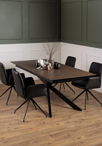 ACT NORDIC Irwine spisebord, m. 1 tillgsplade - rustbrun keramik|glas og sort stl (200/240x100)