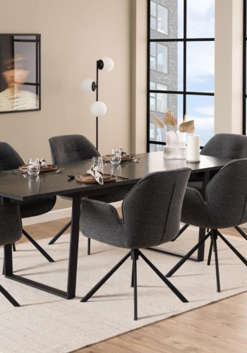 ACT NORDIC Aura spisebordsstol, m. armln og drejefunktion - antracitgr stof og sort stl