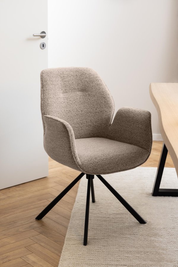 ACT NORDIC Aura spisebordsstol, m. armln og drejefunktion - beige stof og sort stl