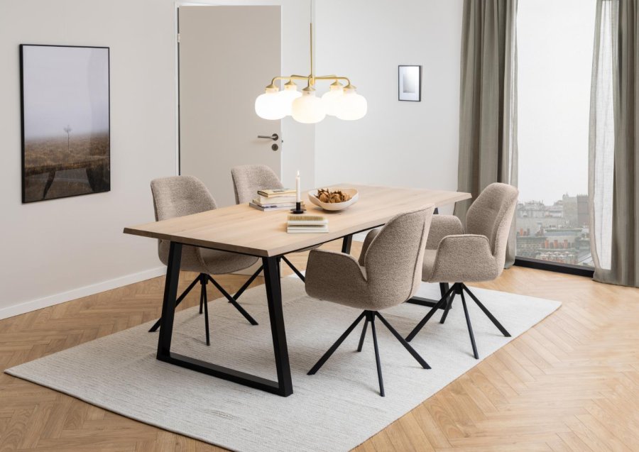 ACT NORDIC Aura spisebordsstol, m. armln og drejefunktion - beige stof og sort stl