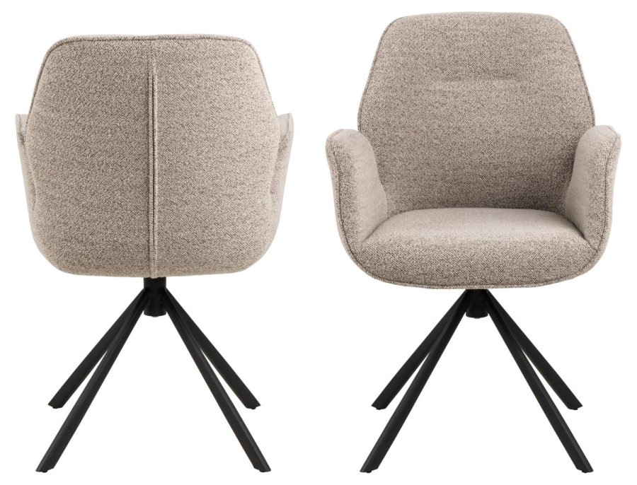 ACT NORDIC Aura spisebordsstol, m. armln og drejefunktion - beige stof og sort stl
