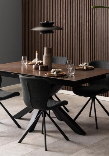 ACT NORDIC Heaven spisebord, m. 1 tillgsplade - rustbrun keramik|glas og sort stl (168/210x90)