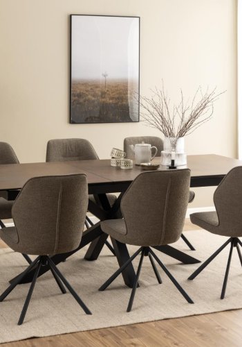 ACT NORDIC Heaven spisebord, m. 1 tillgsplade - rustbrun keramik|glas og sort stl (200/240x100)