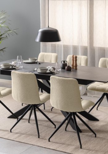 ACT NORDIC Irwine spisebord, m. 1 tillgsplade - sort keramik|glas og sort stl (168/210x90)