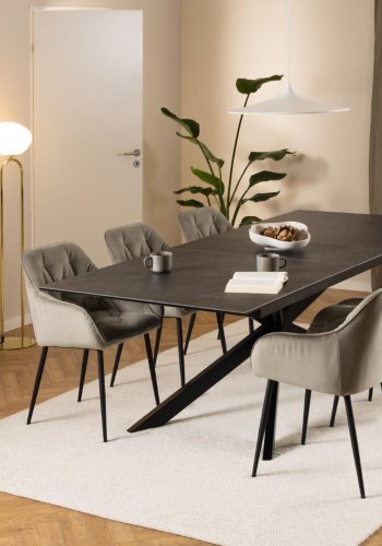 ACT NORDIC Irwine spisebord, m. 1 tillgsplade - sort keramik|glas og sort stl (200/240x100)