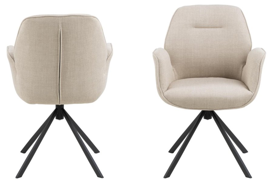 ACT NORDIC Aura spisebordsstol, m. armln og drejefunktion - beige stof og sort stl