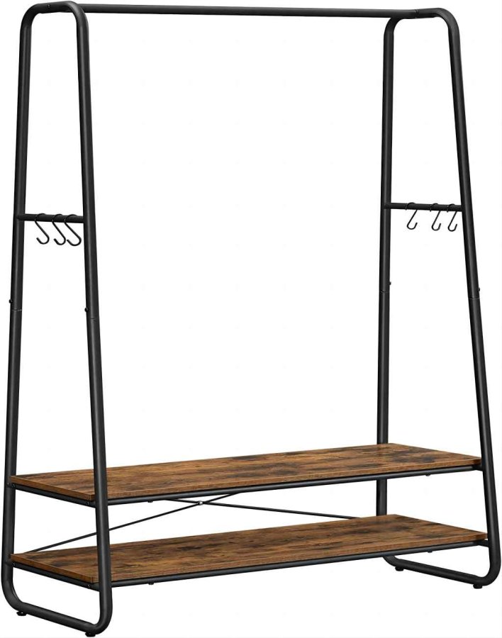 VASAGLE tjstativ, m. 6 S-kroge og 2 hylder - brun spnplade og sort stl