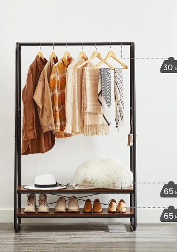 VASAGLE tjstativ, m. 6 S-kroge og 2 hylder - brun spnplade og sort stl