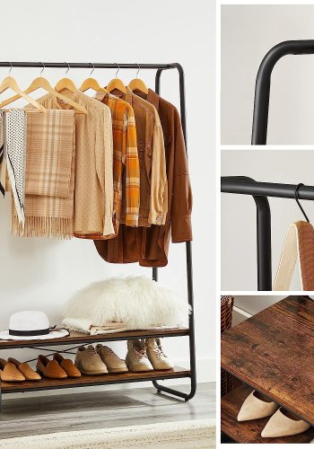 VASAGLE tjstativ, m. 6 S-kroge og 2 hylder - brun spnplade og sort stl