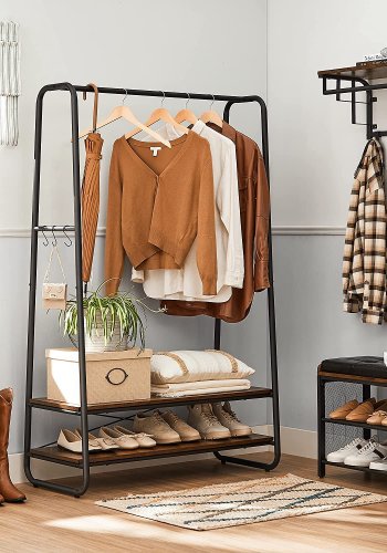 VASAGLE tjstativ, m. 6 S-kroge og 2 hylder - brun spnplade og sort stl