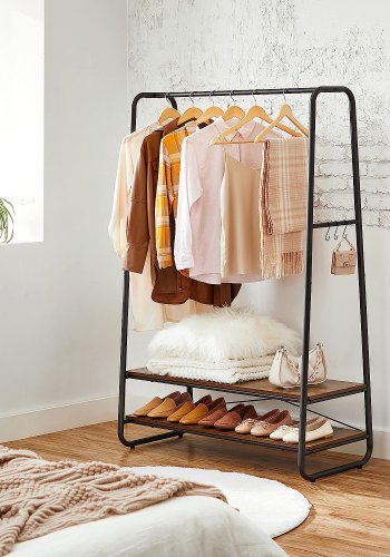 VASAGLE tjstativ, m. 6 S-kroge og 2 hylder - brun spnplade og sort stl