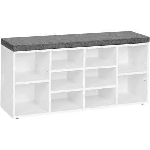 VASAGLE entrébnk, m. stofhynde og 10 rum til sko - hvid spnplade (104x30)