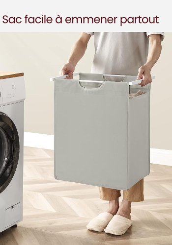 VASAGLE vasketjskurv, m. udtrkkelig og aftagelig vasketjspose og 1 hylde - stof og hvid MDF/stl