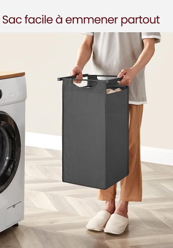 VASAGLE vasketjskurv, m. 3 udtrkkelige og aftagelige vasketjsposer, 1 hylde - stof, sort MDF/stl