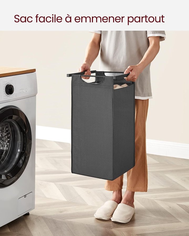 VASAGLE vasketjskurv, m. 3 udtrkkelige og aftagelige vasketjsposer, 1 hylde - stof, sort MDF/stl