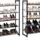 SONGMICS 5-lags skostativ i metalnet med flade vinklede hylder, store stabelbare og justerbare stvler Opbevaringsorganer i entreskab LMR005B, sort