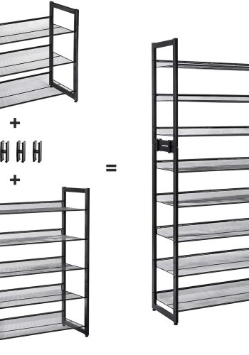 SONGMICS 5-lags skostativ i metalnet med flade vinklede hylder, store stabelbare og justerbare stvler Opbevaringsorganer i entreskab LMR005B, sort