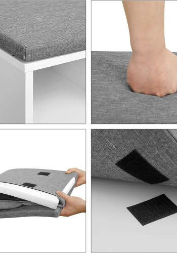 VASAGLE entrébnk, m. hynde, 1 skuffe og 10 rum - gr imiteret linned og hvid spnplade (104x30)